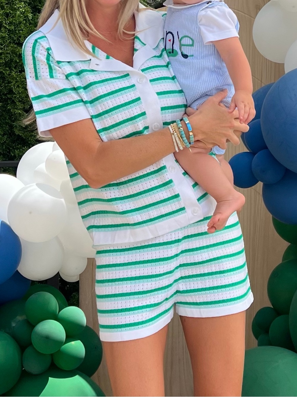 Striped Green & White Knit Short Set